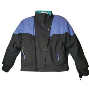 Vintage Eddie Bauer Goose Down Ski Jacket Puffer Black Teal Purple Colorblock L